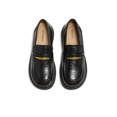 天美意2025秋新款厚底百搭纯色一脚蹬jk学院女乐福鞋KE071CM5