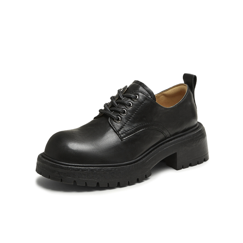 天美意2025秋新款大头牛津鞋复古英伦深口单鞋女皮鞋KY016CM5