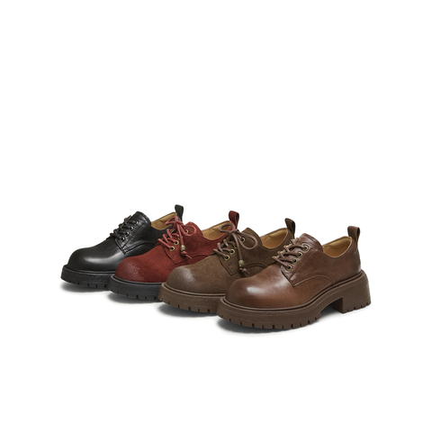 天美意2025秋新款大头牛津鞋复古英伦深口单鞋女皮鞋KY016CM5