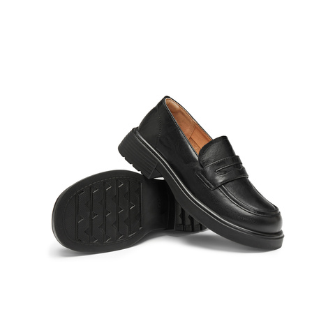 天美意2025秋新款商场同款厚底一脚蹬乐福鞋时尚女皮鞋BK381CA5