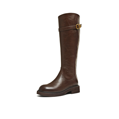 天美意2025冬新款商场同款高直筒显瘦百搭厚底女骑士靴CD580DG5