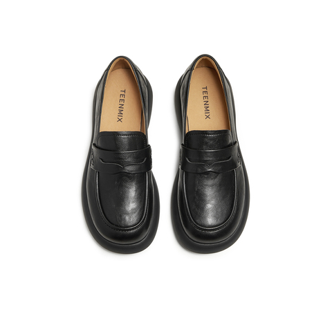 天美意2025秋新款商场同款纯色百搭学院风简约女乐福鞋CFT01CA5