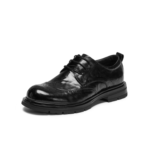 天美意2025冬新款商场同款布洛克雕花商务正装男皮鞋3XH01DM5