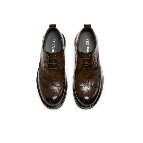 天美意2025冬新款商场同款布洛克雕花商务正装男皮鞋3XH01DM5