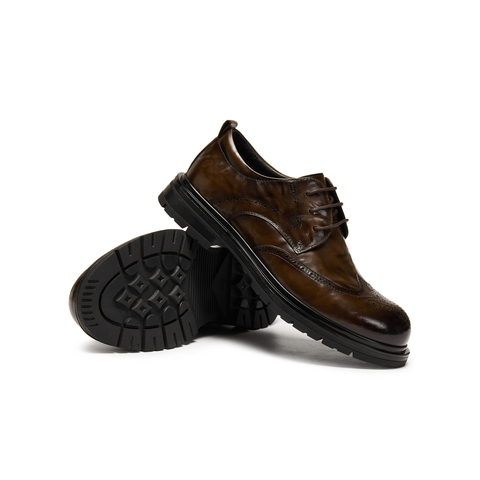 天美意2025冬新款商场同款布洛克雕花商务正装男皮鞋3XH01DM5