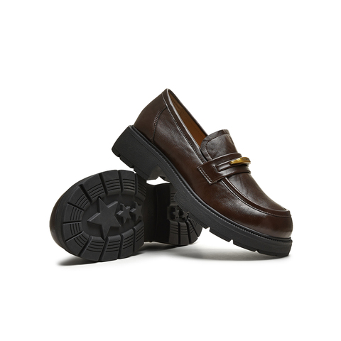 天美意2025秋新款厚底百搭纯色一脚蹬jk学院女乐福鞋KE071CM5