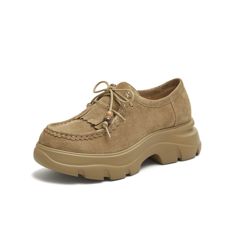 天美意2025秋新款厚底纯色百搭休闲复古小个子女乐福鞋KE070CM5