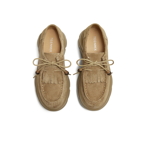 天美意2025秋新款厚底纯色百搭休闲复古小个子女乐福鞋KE070CM5