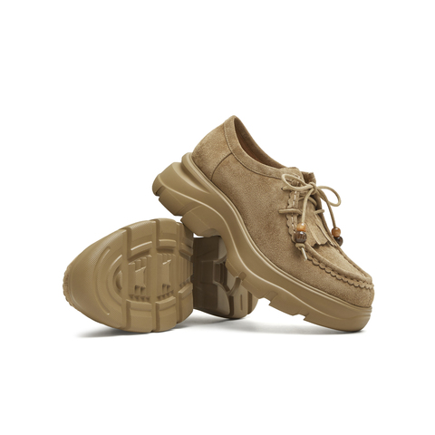 天美意2025秋新款厚底纯色百搭休闲复古小个子女乐福鞋KE070CM5