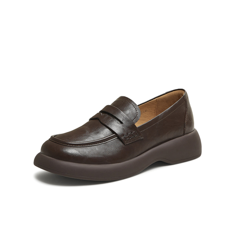 天美意2025秋新款商场同款纯色百搭学院风简约女乐福鞋CFT01CA5