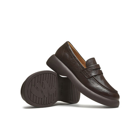 天美意2025秋新款商场同款纯色百搭学院风简约女乐福鞋CFT01CA5