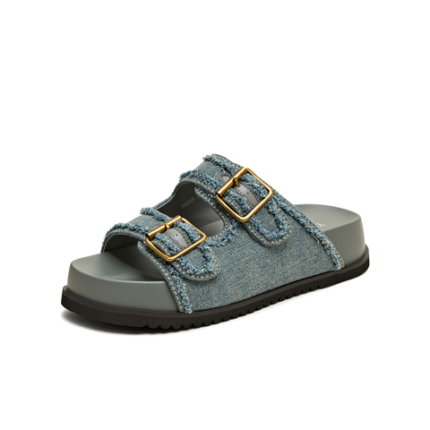 天美意2025夏新款牛仔布皮带扣休闲时尚厚底女勃肯鞋KK023BT5