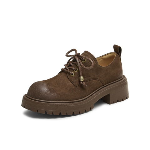 天美意2025秋新款大头牛津鞋复古英伦深口单鞋女皮鞋KY016CM5