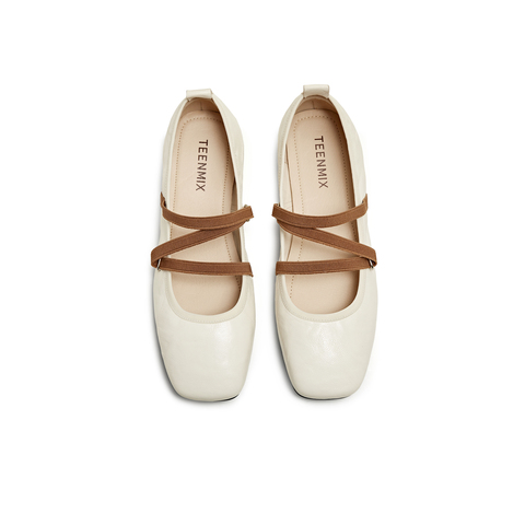 天美意2025秋新款芭蕾法式交叉带纯色复古女玛丽珍鞋KM080CQ5