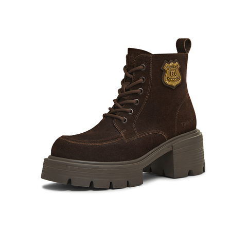 天美意2025冬新款商场同款粗跟复古英伦风短靴女马丁靴CMJ45DD5