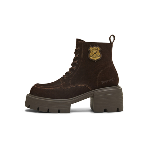 天美意2025冬新款商场同款粗跟复古英伦风短靴女马丁靴CMJ45DD5