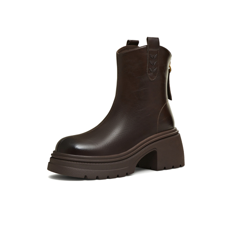 天美意2025冬新款商场同款粗跟复古百搭短靴女时装靴BM091DZ5