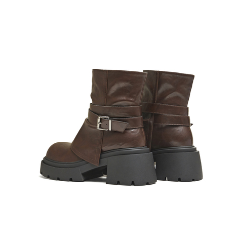 天美意2025冬新款厚底百搭靴子潮流机车街头女弹力靴KNZ15DZ5