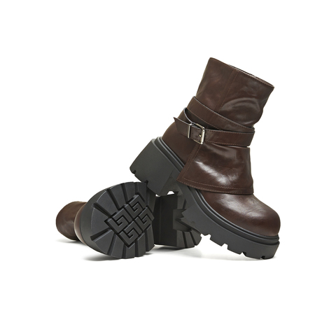 天美意2025冬新款厚底百搭靴子潮流机车街头女弹力靴KNZ15DZ5