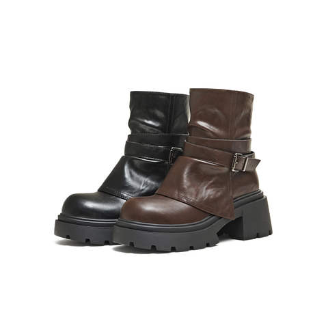 天美意2025冬新款厚底百搭靴子潮流机车街头女弹力靴KNZ15DZ5