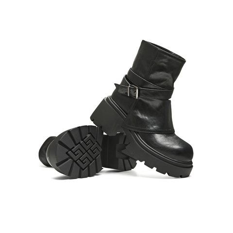 天美意2025冬新款厚底百搭靴子潮流机车街头女弹力靴KNZ15DZ5