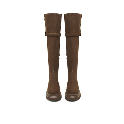 天美意2025冬新款显瘦百搭厚底潮流纯色瘦瘦靴女弹力靴KTX22DC5