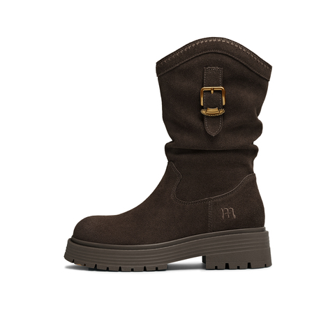 天美意2025冬新款厚底复古潮流百搭长筒靴显瘦女西部靴CQ964DS5