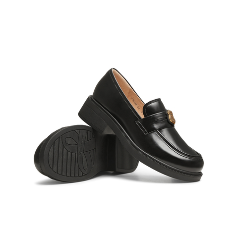 天美意2025秋新款商场同款复古乐福鞋英伦女皮单鞋CNG30CA5