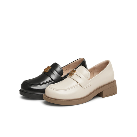 天美意2025秋新款商场同款复古乐福鞋英伦女皮单鞋CNG30CA5