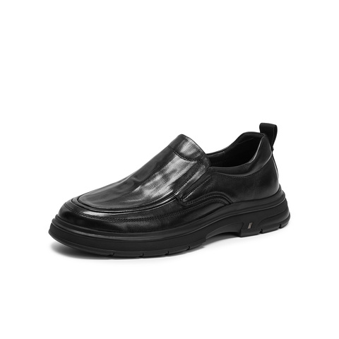 天美意2025冬新款商场同款休闲一脚蹬纯色男休闲皮鞋WCC02DM5