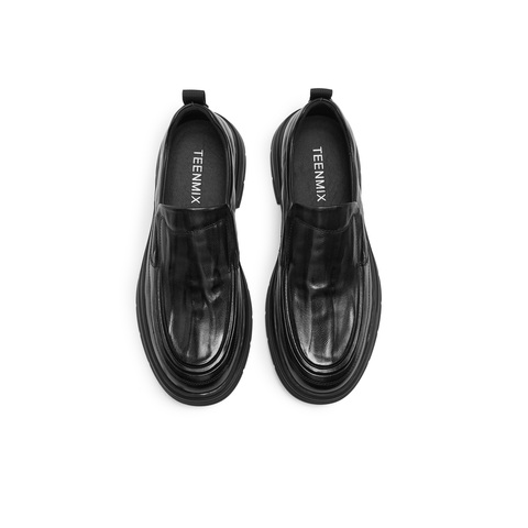 天美意2025冬新款商场同款休闲一脚蹬纯色男休闲皮鞋WCC02DM5