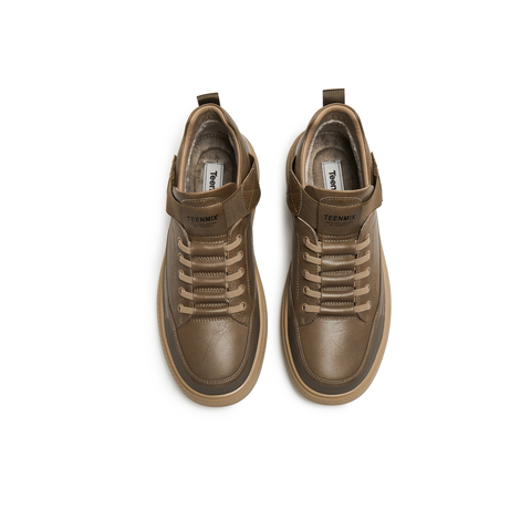 天美意2025冬新款商场同款英伦复古风工装鞋绑带男皮鞋3WX01DM5