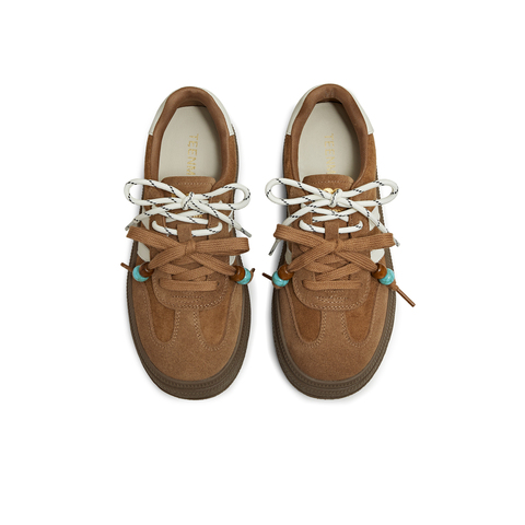 天美意2025冬新款厚底拼色复古百搭阿甘德训鞋女休闲鞋BJ541DM5