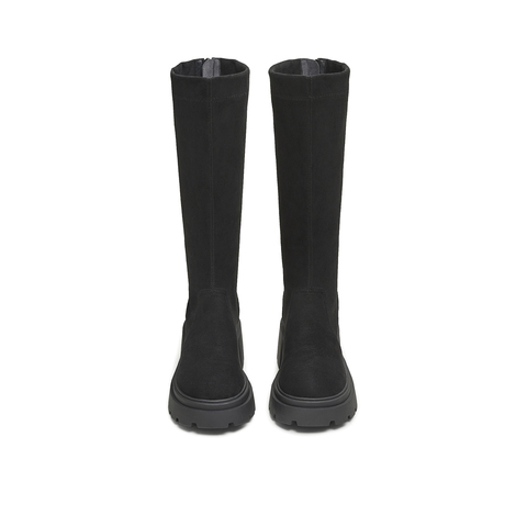 天美意2025冬新款休闲百搭纯色厚底长筒靴袜靴女弹力靴KTX17DG5