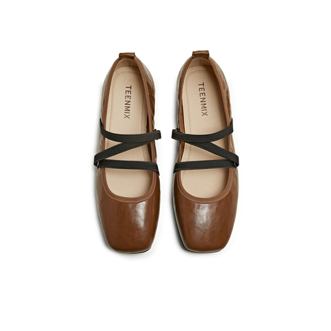 天美意2025秋新款芭蕾法式交叉带纯色复古女玛丽珍鞋KM080CQ5