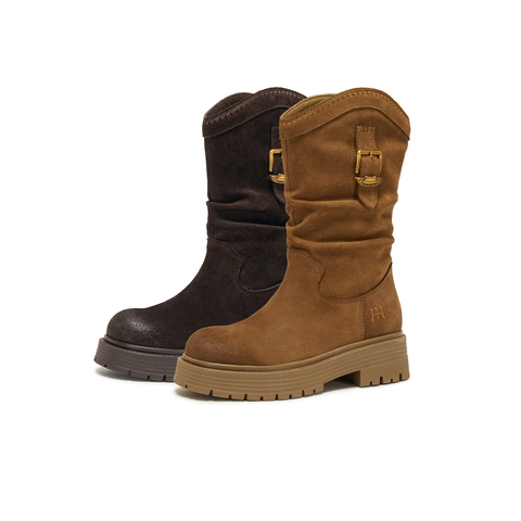 天美意2025冬新款厚底复古潮流百搭长筒靴显瘦女西部靴CQ964DS5