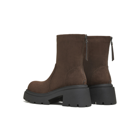 天美意2025冬新款厚底百搭袜靴一脚蹬后拉链女弹力靴KNZ11DZ5