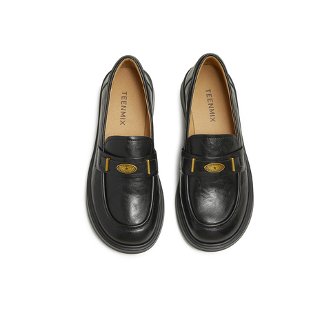 天美意2025秋新款商场同款时尚复古日常女皮鞋乐福鞋COY46CA5