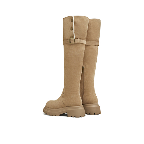 天美意2025冬新款显瘦百搭厚底潮流纯色瘦瘦靴女弹力靴KTX22DC5