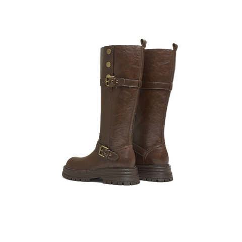 天美意2025冬新款厚底英伦百搭显瘦长靴骑士靴时装女靴KQZ15DG5