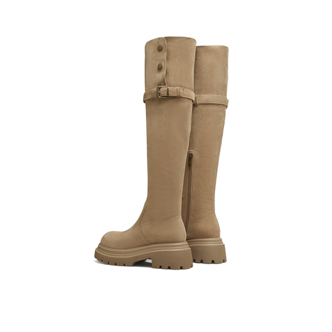 天美意2025冬新款显瘦百搭厚底潮流纯色瘦瘦靴女弹力靴KTX22DC5