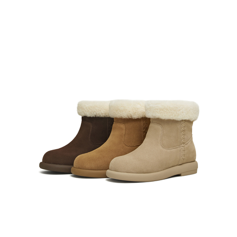 天美意2025冬新款百搭复古保暖舒适毛绒短靴女雪地靴KXD49DD5