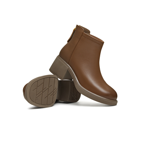 天美意2025冬新款商场同款百搭复古厚底纯色女时装靴BL731DD5