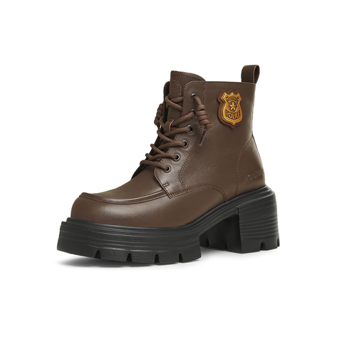 天美意2025冬新款粗跟复古英伦风短靴百搭休闲女马丁靴CMJ43DD5