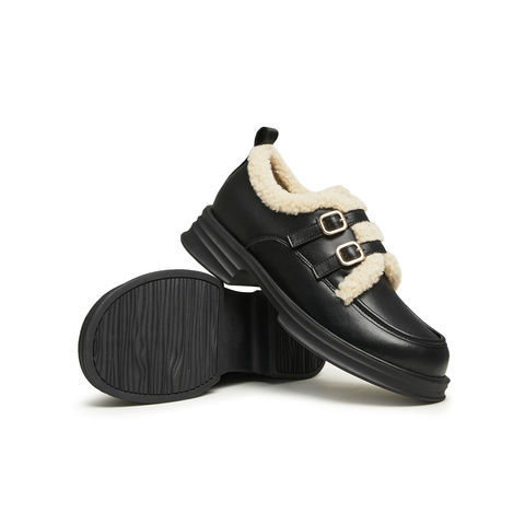 天美意2025春新款商场同款保暖英伦风皮鞋毛毛鞋女单鞋BI071AM5