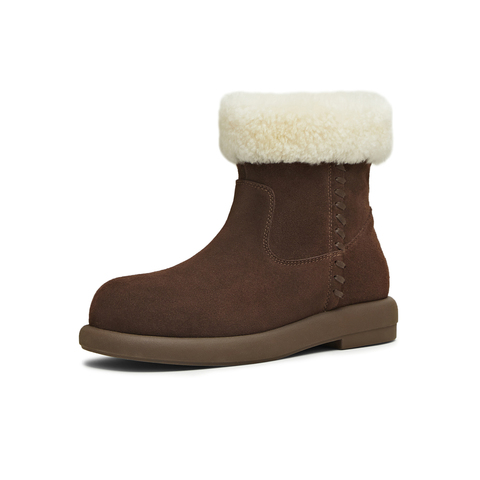 天美意2025冬新款百搭复古保暖舒适毛绒短靴女雪地靴KXD49DD5