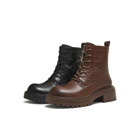 天美意2025冬新款系带复古百搭短靴户外潮流女马丁靴KDX20DZ5