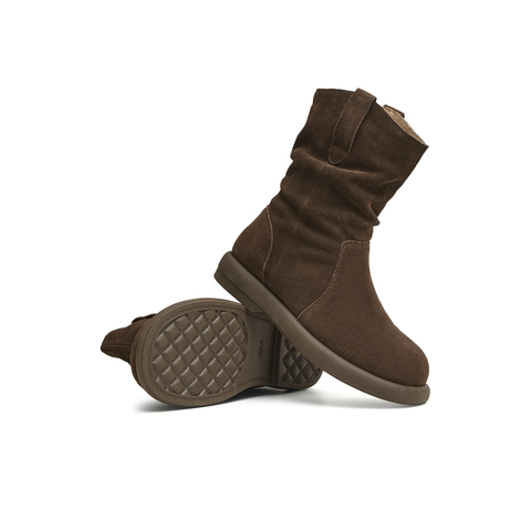 天美意2025冬新款美拉德色复古百搭户外堆堆靴女西部靴KXZ08DD5