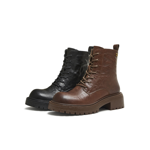 天美意2025冬新款系带复古百搭短靴户外潮流女马丁靴KDX20DZ5