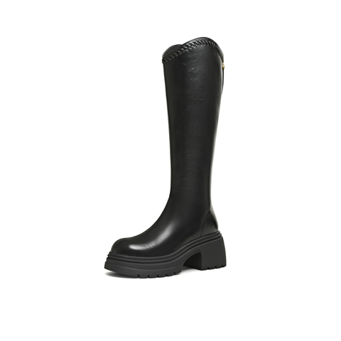 天美意2025冬新款商场同款高直筒显瘦百搭厚底女骑士靴BL641DG5